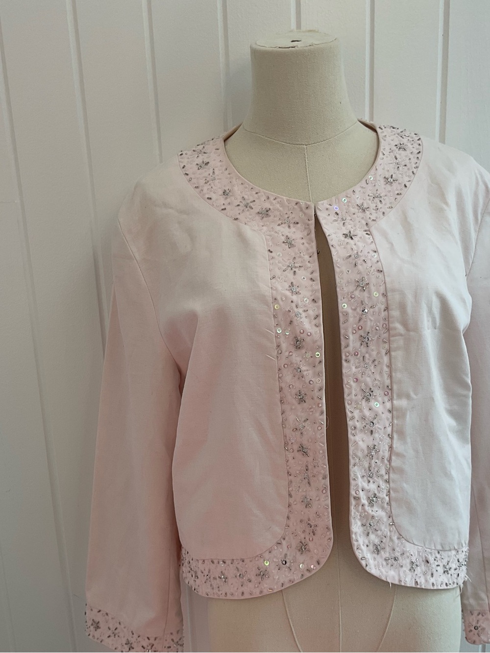 H&M Light Pink Embellished Cropped Jacket